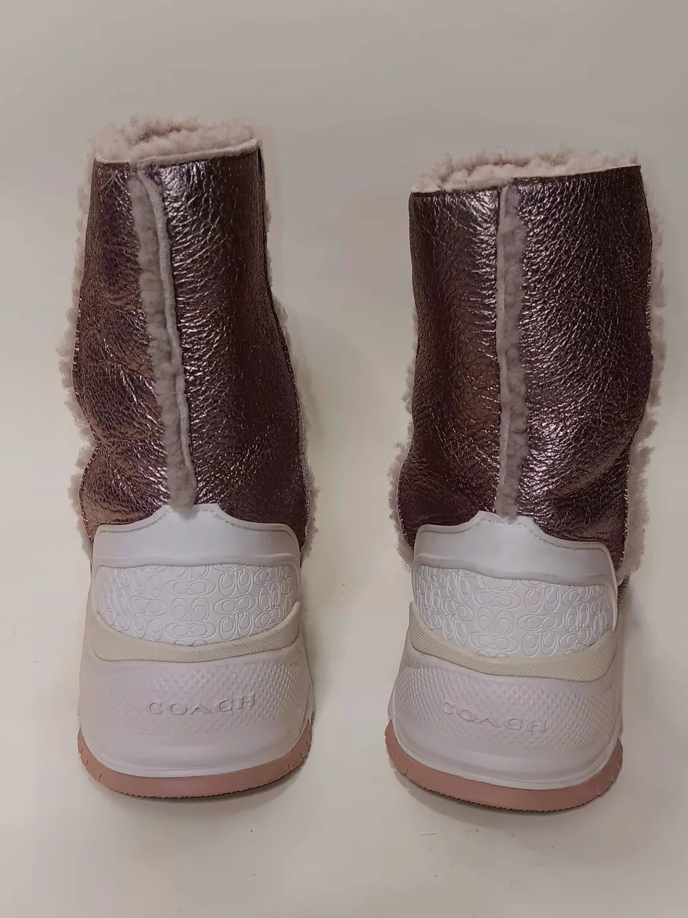 Coach Metallic Rose Gold Shearling Winter Boots